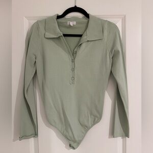 Long sleeve green collared body suit